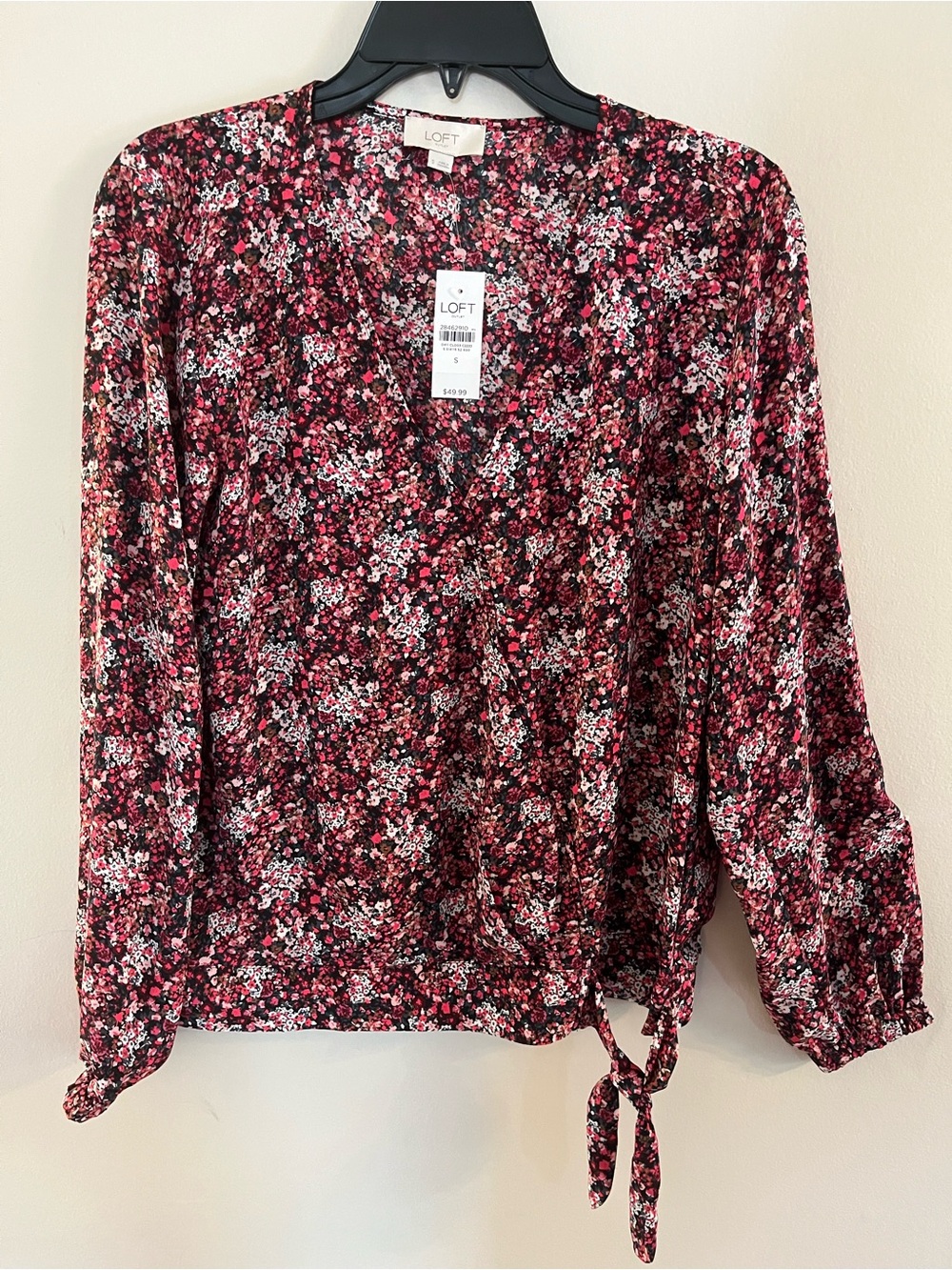 LOFT Women's Red Floral Wrap Blouse